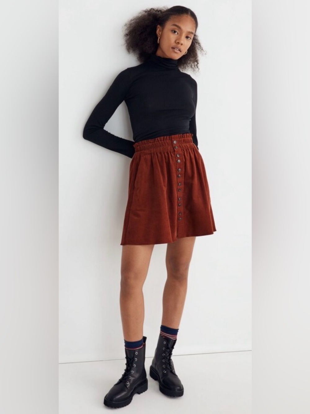 Madewell Rust Corduroy Button-Front Mini Skirt